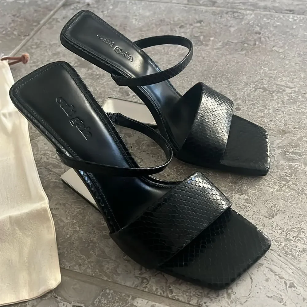 Cult Gaia BLACK Rene Cut-Out Heel Sandals, x Revolve, New, Size 37